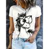 European sizes Women's 100% Polyester Cute Cartoon Pony with Glasses T-Shirt - Casual Short Sleeve Round Neck Blouse