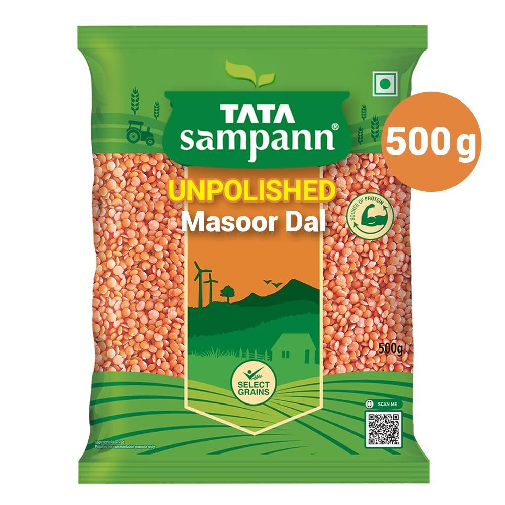 Tata Sampann Unpolished Masoor Dal Split, 500 Grams Pack of Lentils for Soups Salads and Healthy Meals