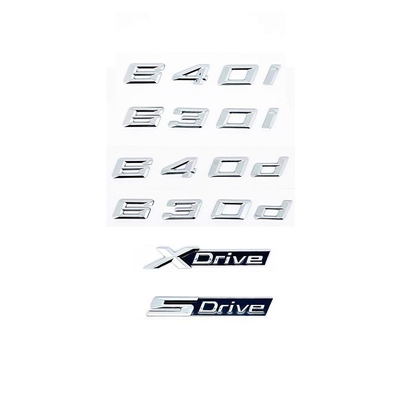 Glossy Black ABS Alphanumeric Badge for BMW E63 E64 F06 F12 F13 G32 - 630i 630d 640i 640d XDrive SDrive - Bright Silver Car Embl