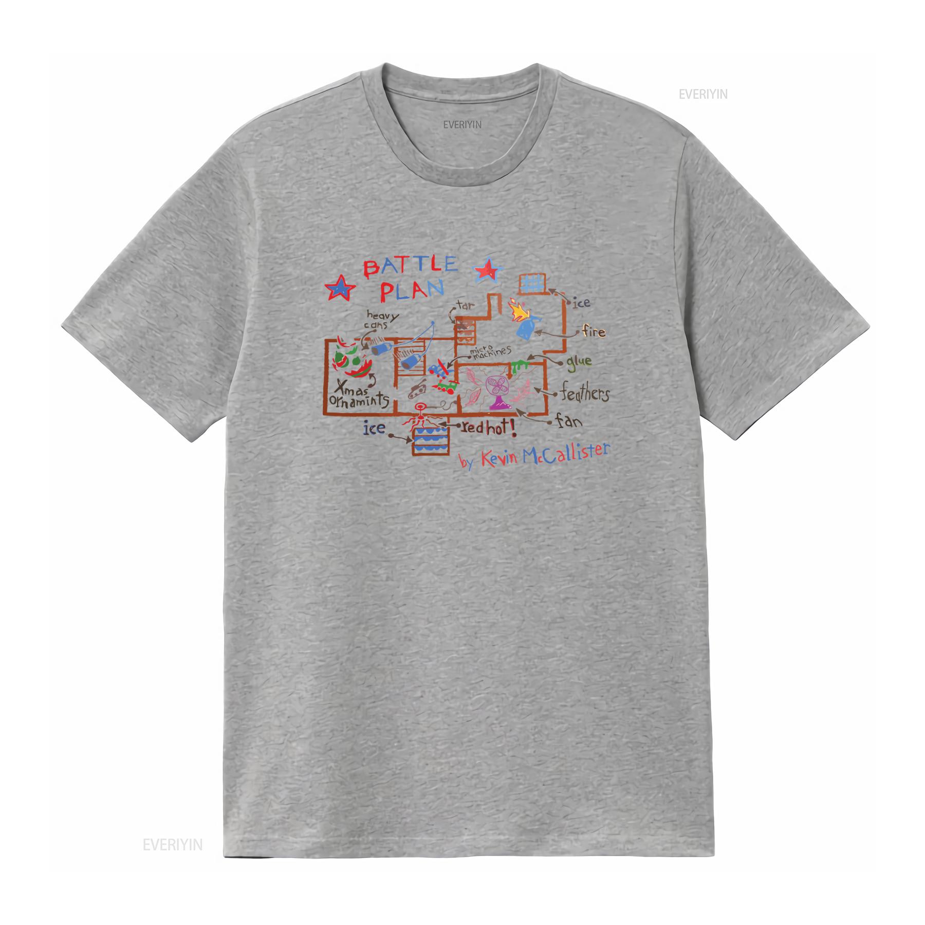 Home Alone Kevin Mcallister Battle Plan T Shirt Unique Design for Movie Fans vintage Washed Stylish Stretched homme Breathable S