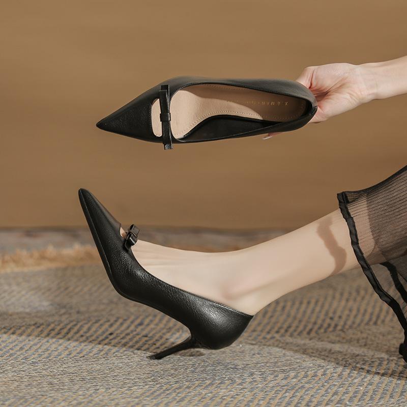 735 temperament bow hollow pointed head thin heel women's versatile high heels sexy girl shallow mouth fashion women's shoes