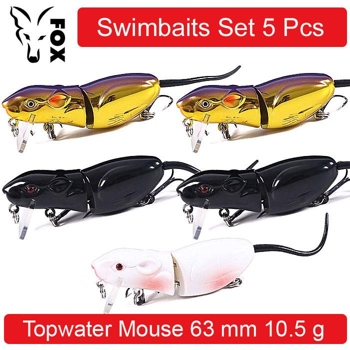 

Swimbaits Set 5 PC FOX TOPWATER MOUSE 63 mm 10.5 g. Набір пластикових приманок для риболовлі 5 pcs різнокольоровий