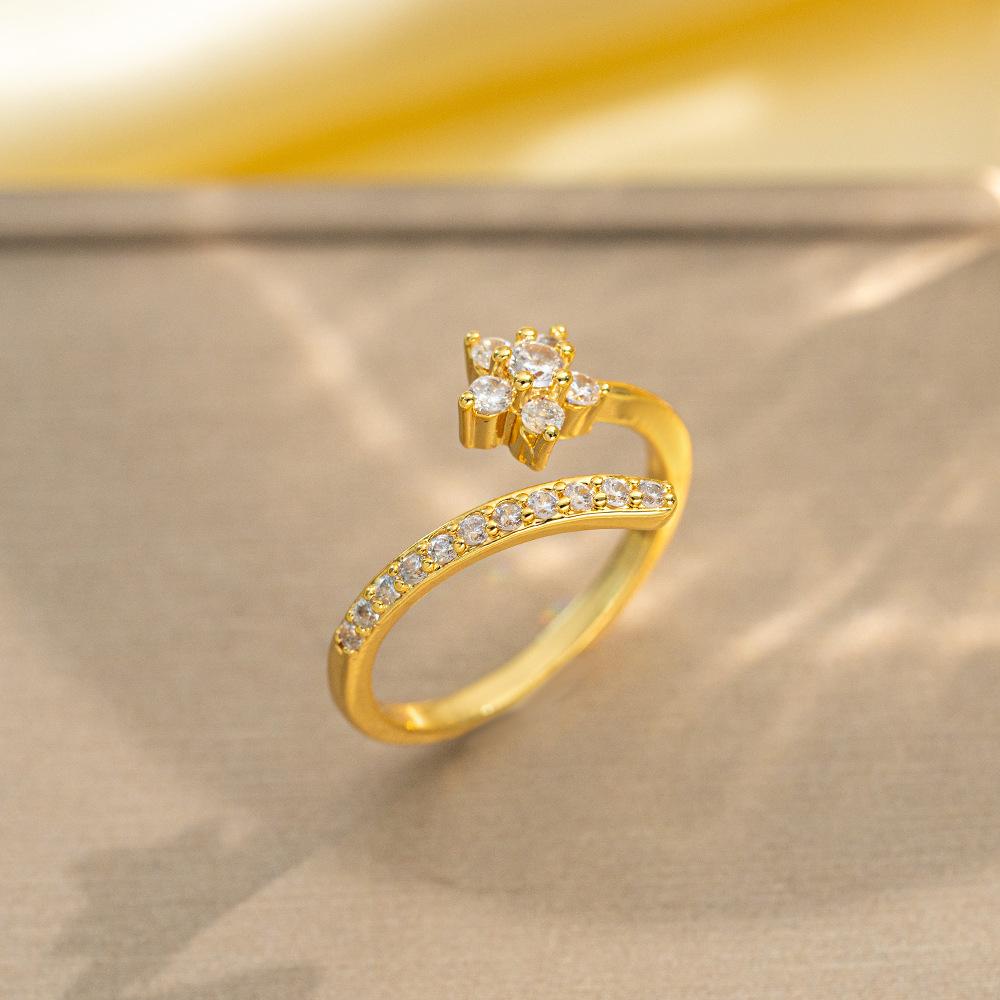 Korean Version of Light Luxury Design Full Diamond Inlaid Zircon Ring Women's Opening Adjustable Ring Internet Celebrity Fashion Accessories