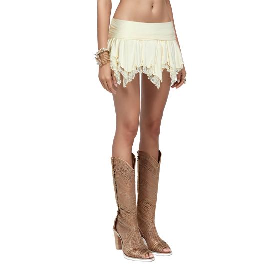 Minifalda sexy para mujer, de doble capa, con encaje, asimétrica, corta, de tiro bajo, con volantes y dobladillo irregular