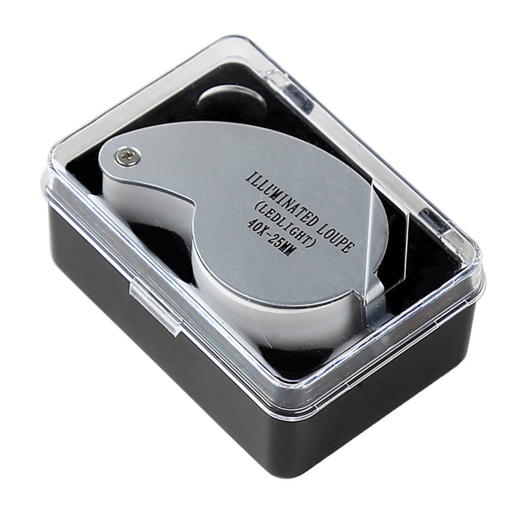 40X Metal Illuminated Jewelry Loop- Magnifier Pocket Folding Magnifying Glass Jewelers Eye Loupe for W/ LED & Keychain H