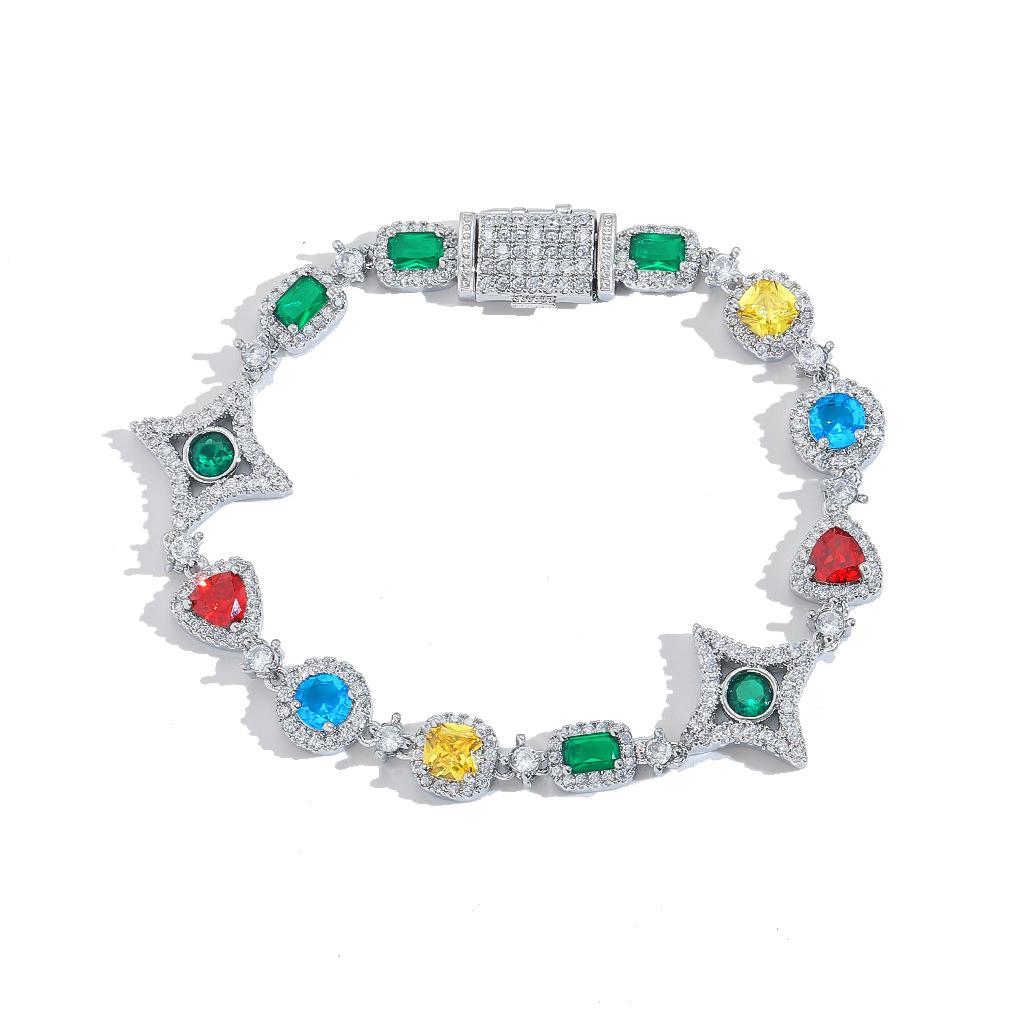 Hip Hop Jewelry Bling CZ Iced Out Geometric Bracelet Star Shape Rainbow Zircon Bracelet for Women and Me