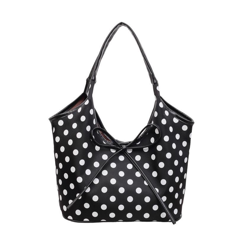 Сумка-тоут в горошек с бантом Женская большая сумка через плечо Дорожная сумка чёрный