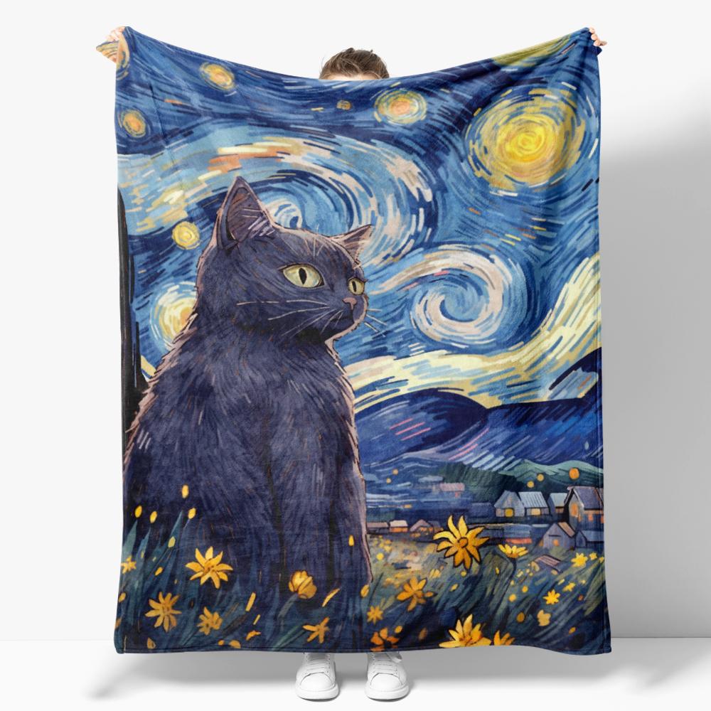 The Starry Night Throw Blanket Art Oil Painting Style Soft Cozy Blankets Soft Warm Flannel Blanket for Bed Room Home Sofa