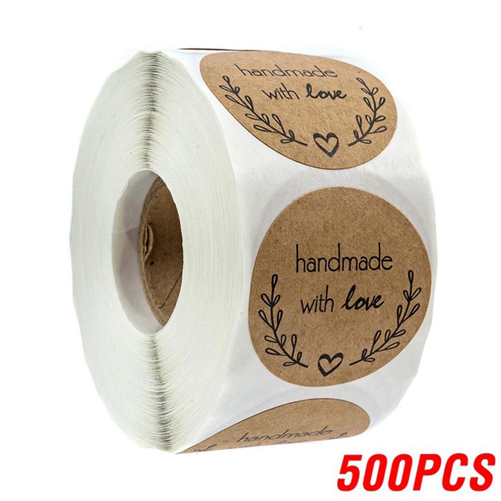 100-500Pcs Vintage Kraft Paper Stickers Scrapbook Gift Stationery Label Stickers Handmade With Love Thank You For The Stickers