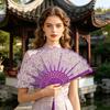Vintage Folding Fan Carved Plastic Ribs Hand Held Fan Portable Summer Cooling Fan Wedding Dance Party Performance Props