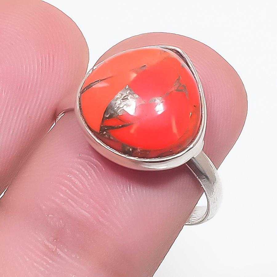 Coral Gemstone Handmade 925 Sterling Silver Jewelry Ring Size 7 KJ-1411