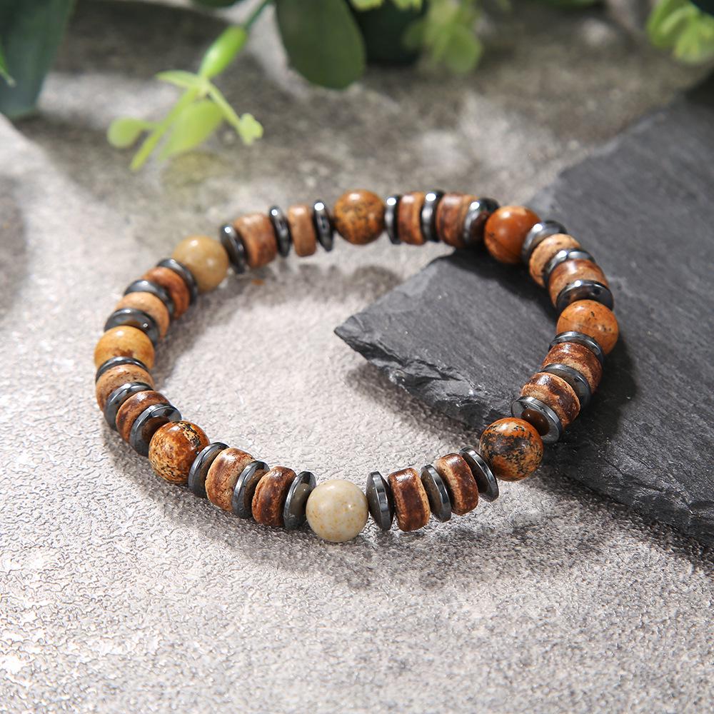 Trendy Turquoise Beaded Men's Bracelet with Black Onyx and Alloy