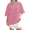 Casual Striped Round Neck Short Sleeve T-Shirt Women Men Comfortable Milk Silk Blend Loose Fit Home Wear