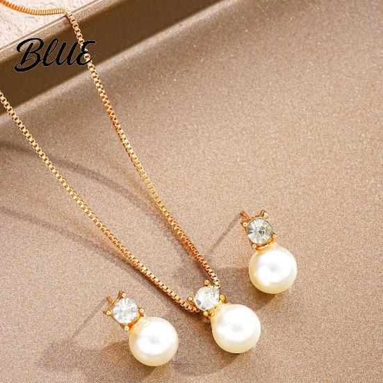 Women Jewelry Set 2Pcs/Set Imitation Pearl Necklace Earrings Adjustable Complete