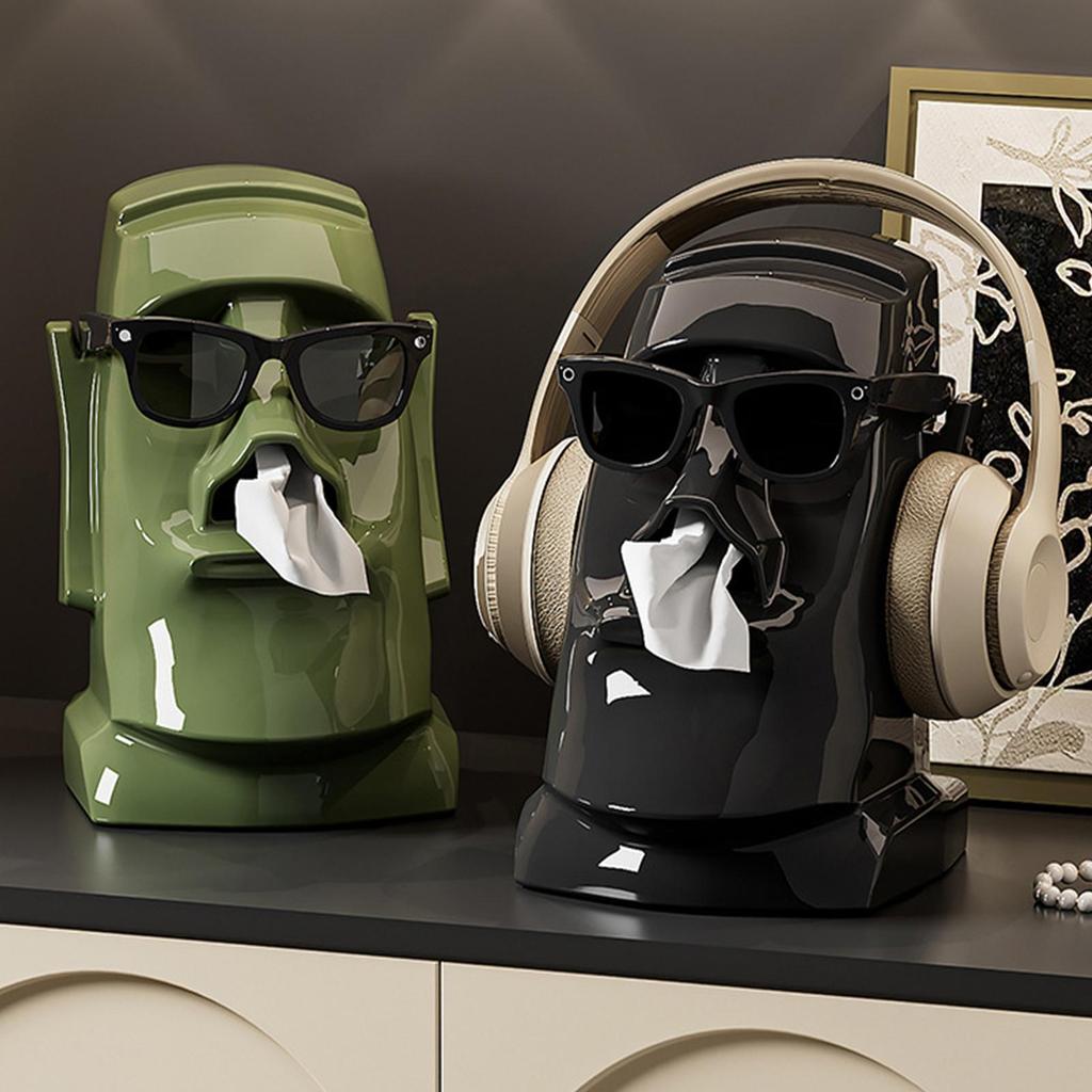 Creative Easter Island Statue Tissue Box 3in1 Earphone Stand Eyeglass Stand Large Capacity Napkin Organizer Rack For Office home