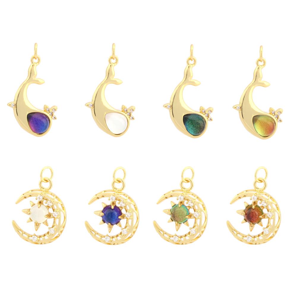 18K Gold Plated Copper Whale Pendant Necklace with Crystal Inlay - DIY Jewelry Material