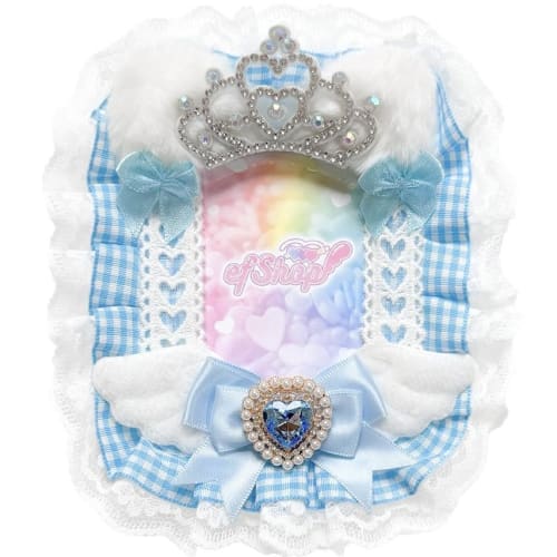 efShop Trading Card Case B8 [Cat Ear Gingham Check] Hard Case Top Loader for Oshikatsu (Light Blue, Heart)