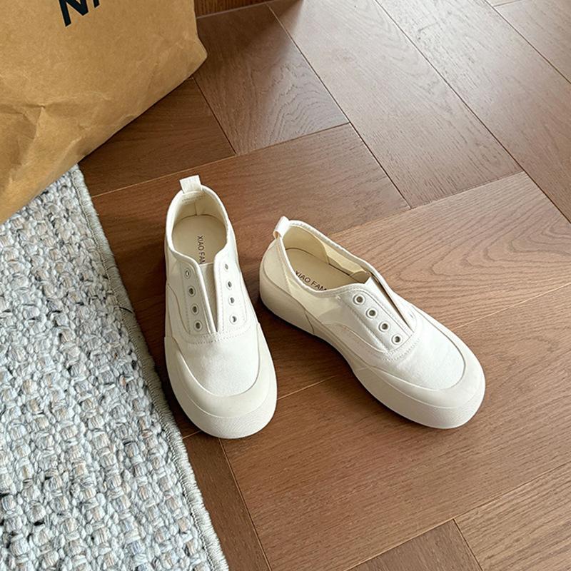 

Низкие парусиновые туфли для женщин, новая летняя ленивая обувь на одной педали, универсальные повседневные кеды на платформе для женщин 40 белый