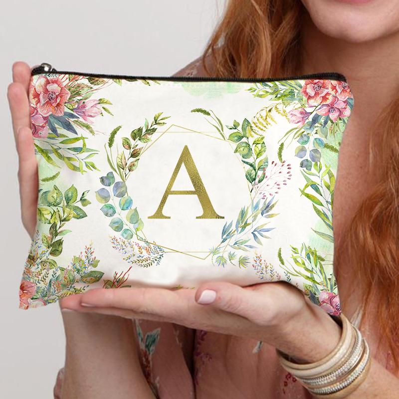 Pattern Letter Initial Makeup Bag Women's Essential Travel Shopping Use Zipper Handbag Party Wedding Storage Bag