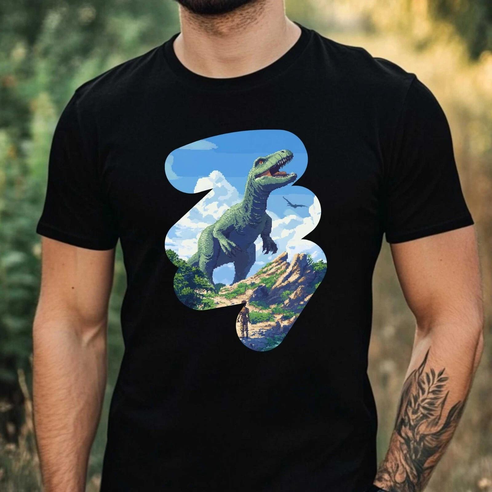 T-Shirt Herren Dino Pixel Art Motiv Baumwolle Größe XS bis 5XL L