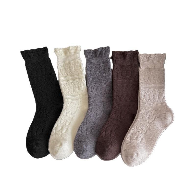 Thick Retro Perforated Wool Mid-calf Socks - Children's Mid-calf Pile Socks for Winter Warmth with Boots - Mid-calf Socks