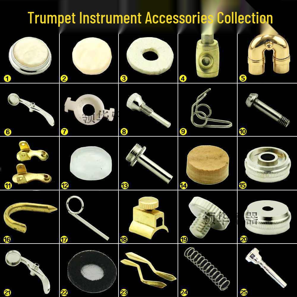 B-flat Trumpet Repair Kit: Screws, Springs, Felt Pads, Cork, Water Key, Brush, Universal Keys.