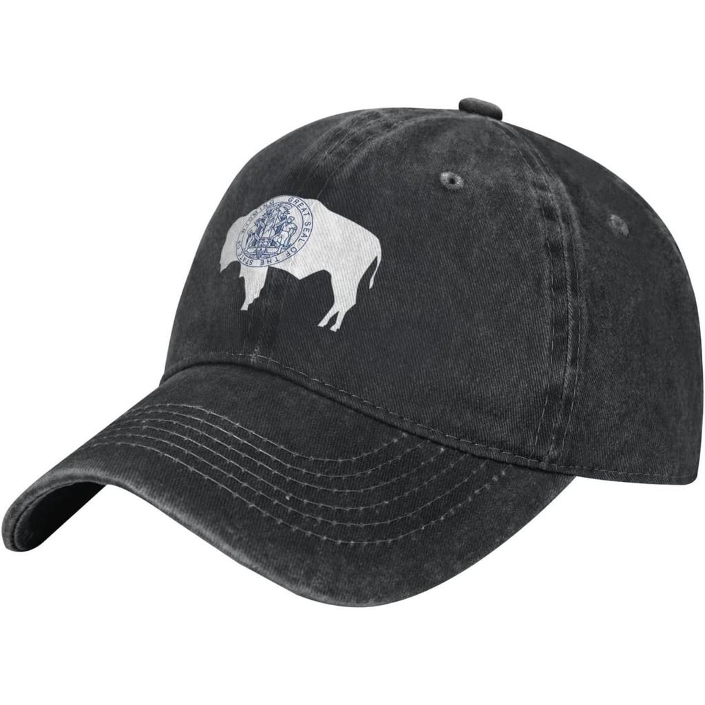 Wyoming State Bison Siegel Gewaschene Baseballkappe Baumwolle Verstellbar Papa Hut Unisex Sonnenhut