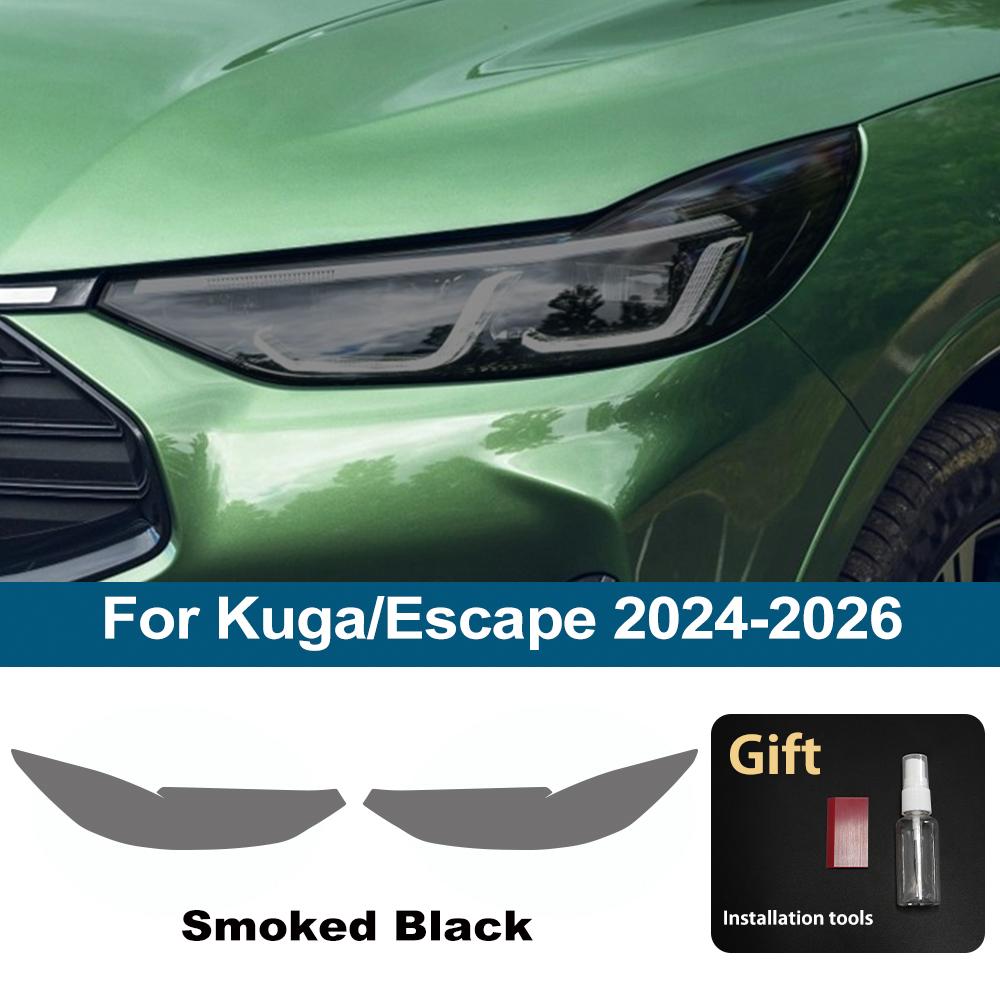 

High-Gloss Vinyl Wrap Film For Ford Kuga/Escape 2020-2026 Anti-Scratch Smoke Black Pre Cut Car Headlight Protective Film For 24-26 SMK