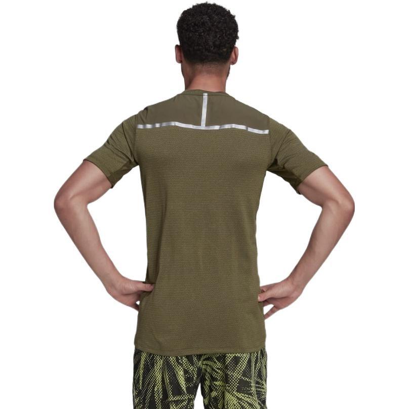 Adidas T Shirts Men's Olive Green Crew Neck Moderate Straight Fit HE5443
