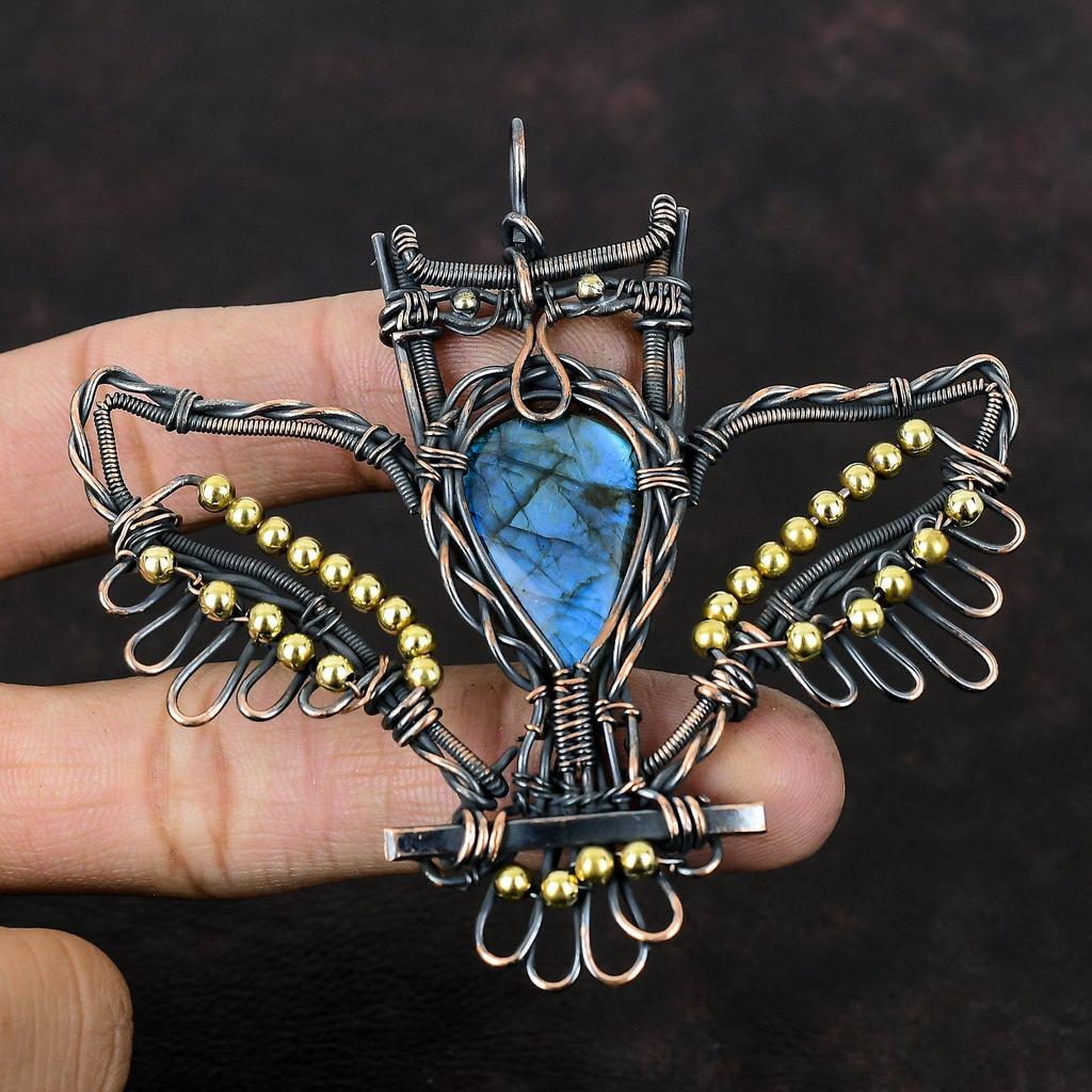 Labradorite Pendant Copper Wire Wrapped Pendant Unique Owl Pendant Handmade Dainty Pendant Copper Wire Jewelry Gemstone Pendant Gift For Mom
