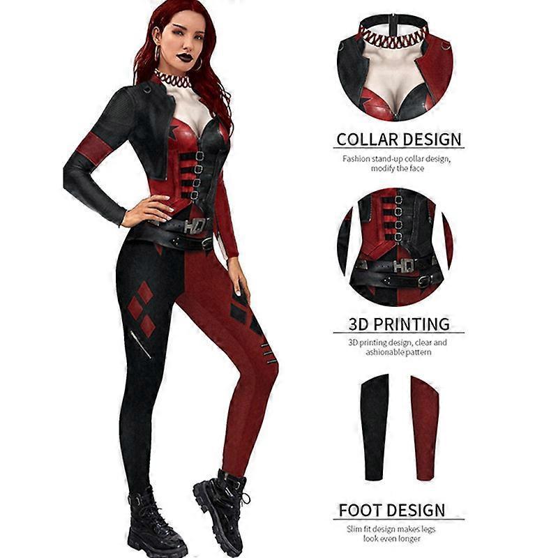 Women's 3D Mechanical Robot Skeleton Print Halloween Jumpsuit Romper Cosplay Costume