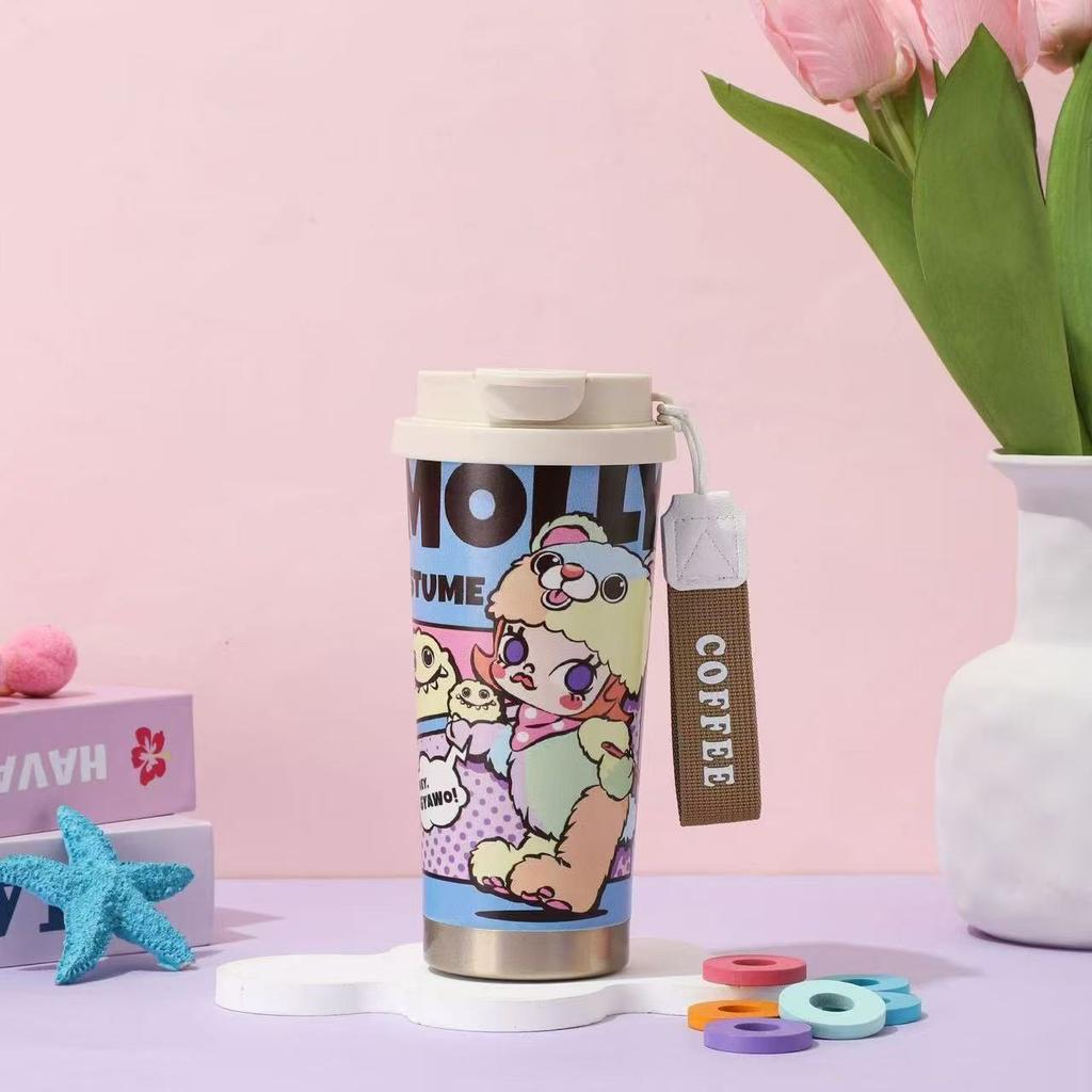 Cute Cartoon Thermos Cup Double Drink Straw Cup Water Cup Car Coffee Cup Portable Kettle