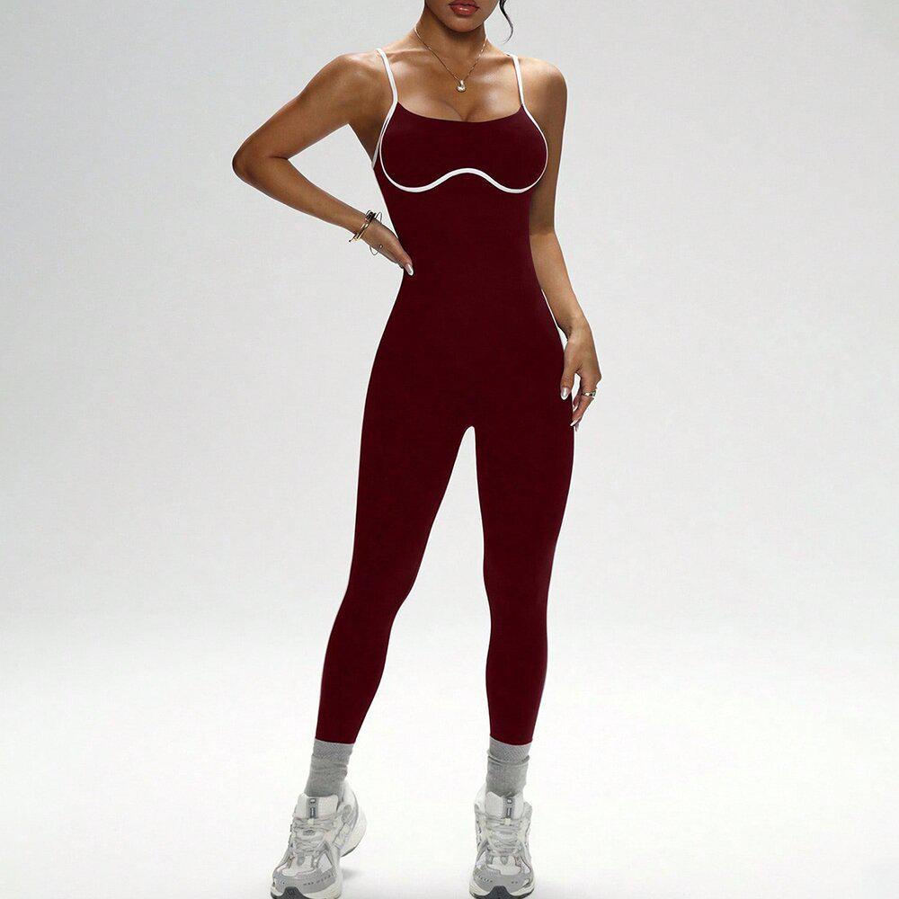 Women's Color Block Backless Slim Fit Bodysuit for Yoga Fitness