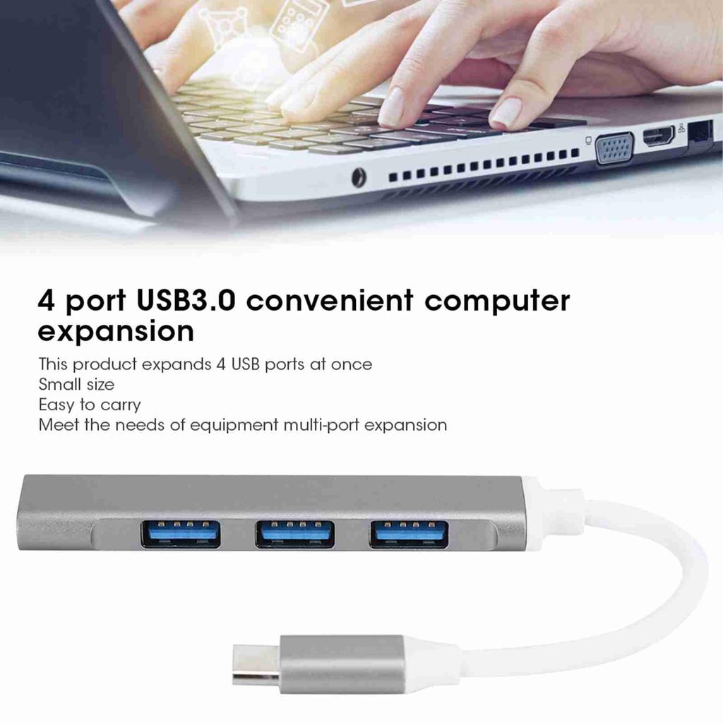 4Port USB 3.0 Hub MultiFunction Type C Splitter Extender Dock Adapter OTG PC(Silver )