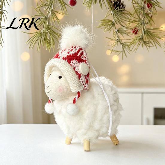 Plüsch Lamm Dekorationen Weißes Schaf Weihnachtsdekoration, Niedliche Strickmütze Tischdekoration, Weiche Flauschige Dekorationsakzente Stoff Hängendes Anhänger