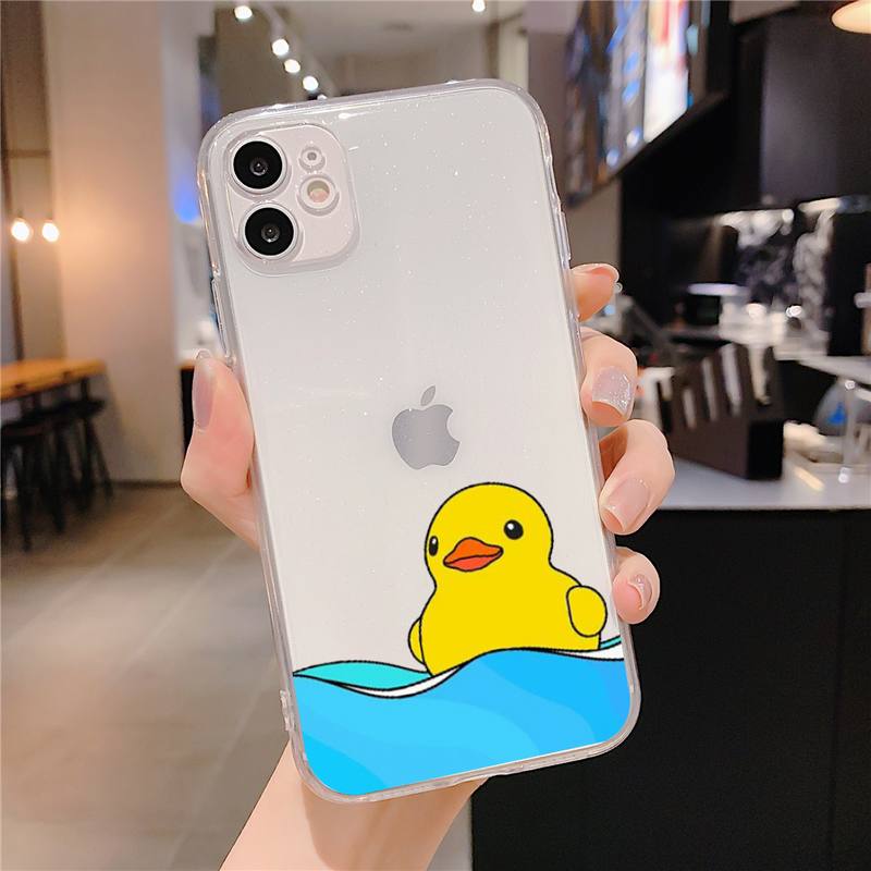 Kwaii yellow duck Phone Case For iphone 13 X XS MAX 6 6s 7 7plus 8 8Plus 5 5S SE 2020 XR 11 12pro max Clear funda Cover