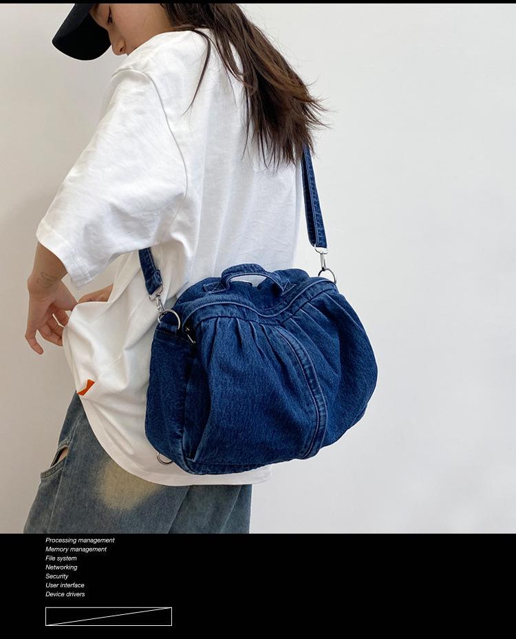 2025 Fashion Washed Denim Versatile Backpack: Crossbody and Casual Schoolbag for College Students