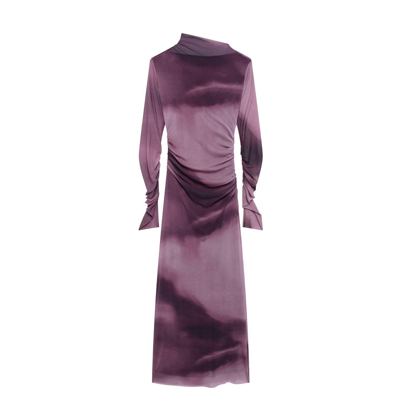 

2024 Осень Женское платье в европейско-американском стиле из плиссированной шелковой сетки Small