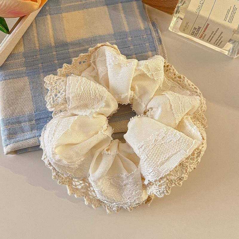 New Large Women Lace Scrunchies 4 Layers Lace Mesh Hair Bands Elegant Gentle Ponytail Holder Rubber Band Hair Accessories