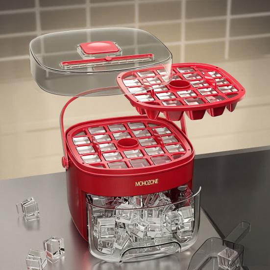 2-in-1 Ice Cube Maker & Storage Bucket Press-Release 48-Cavity Portable Ice Tray with Lid Scoop Easy-Release Ice Mold for Home Camping Party
