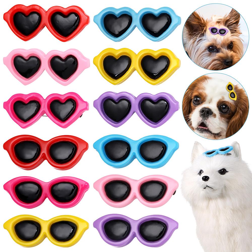 Pet Small Dog Cat Hair Clips Heart Sunglasses Shape Hairpins Lovely Puppy Bows Barrette Pet Supplies Grooming Hair Accessories