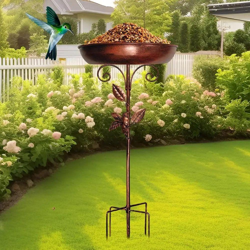 Iron Bird Feeder Ground Plugin Vintage Bird Water Bowl Bird Feeding Dish Garden