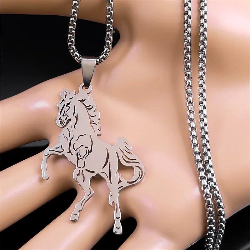 Aesthetic Horse Animal Necklace for Women Men Stainless Steel Silver Color Lucky Collar Party Wedding Gift Jewelry
