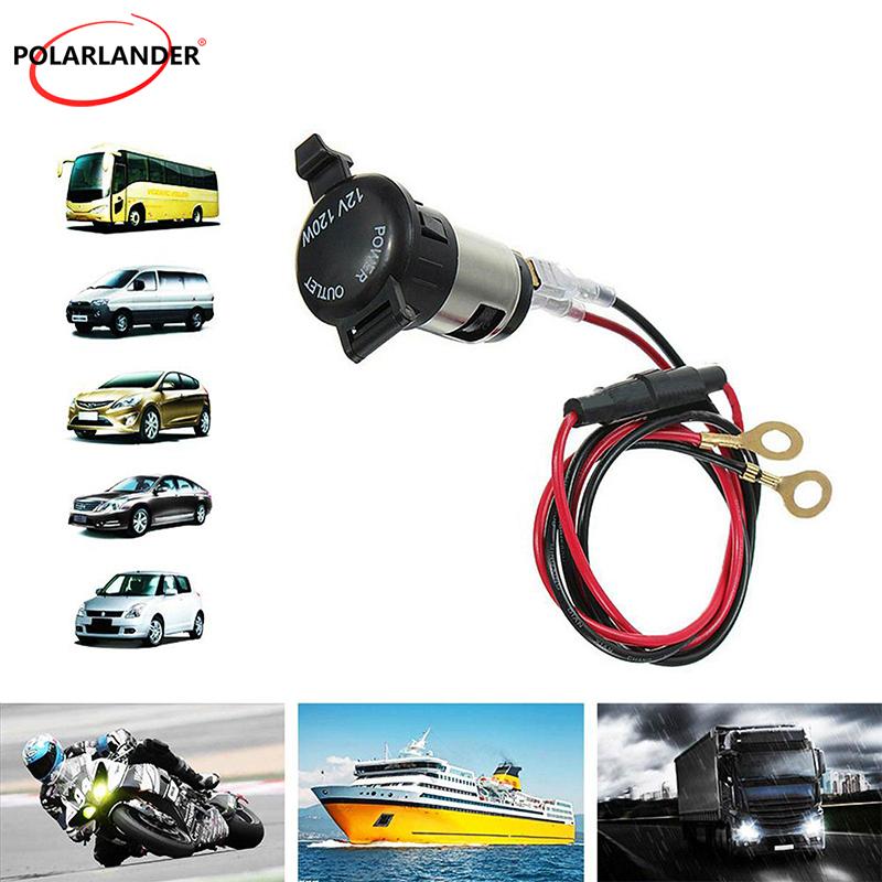 120W Waterproof Cigarette Lighter Socket - 12V/24V Dual USB 1m Wire for Car/Motorcycle/Tractor/Boat Power Supply
