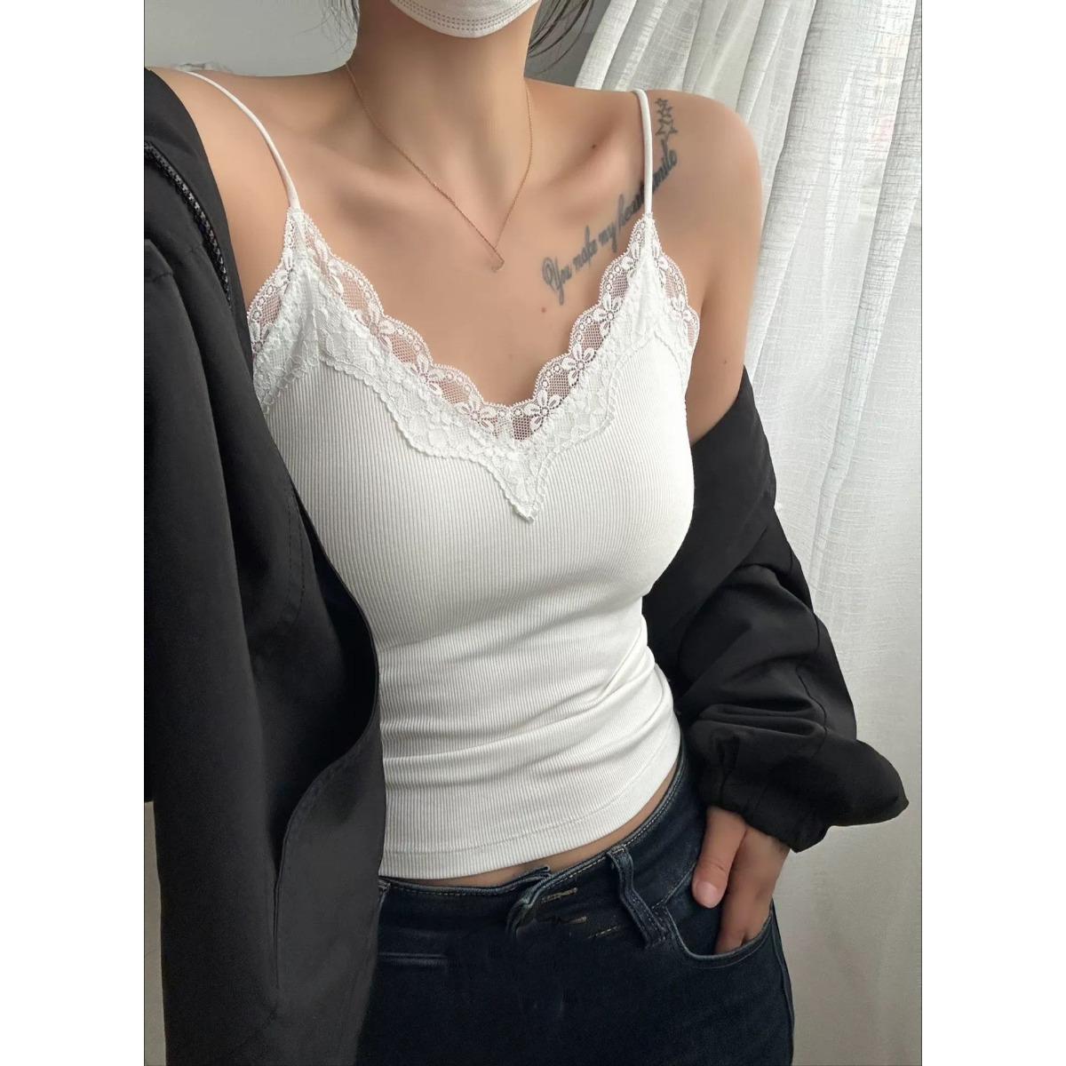 

Новая хлопковая кружевная майка с кружевной спинкой, французская нить, фиксированные чашки, присборенные женские топы с V-образным вырезом one size белый