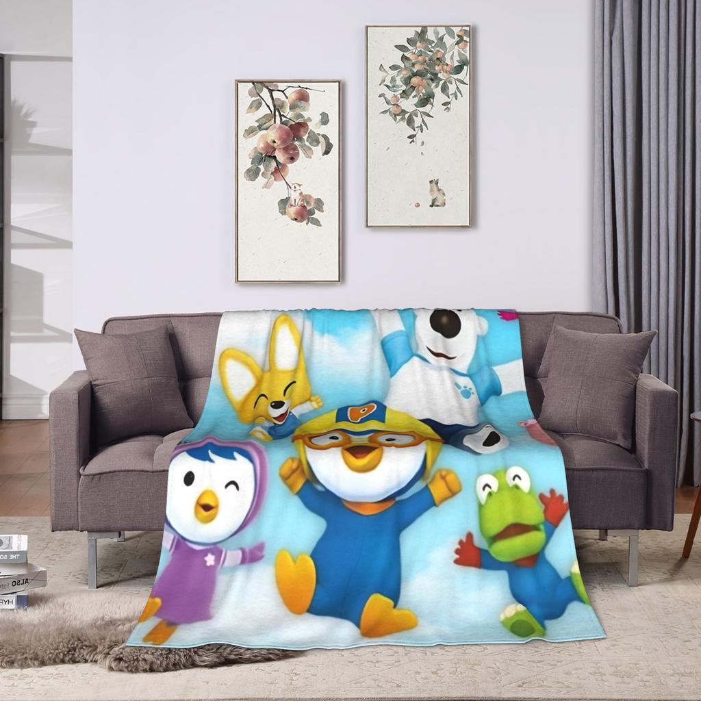 Warm Soft BlanketStudents Airplane Travel Pororos the Little Penguins   Bedding Throws Flannel Bedspread Living Room Sofa Cover