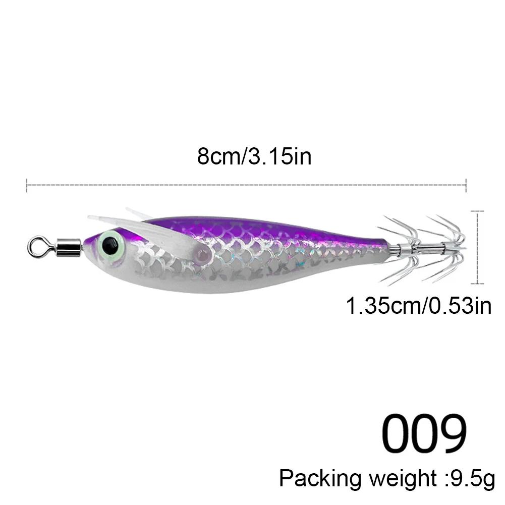 1-3PC Luminous Squid Hook Fishing Lure Double Hook Glow In The Dark Wood Shrimp with 3D Eyes Fake Octopus Bait for Night Fishing
