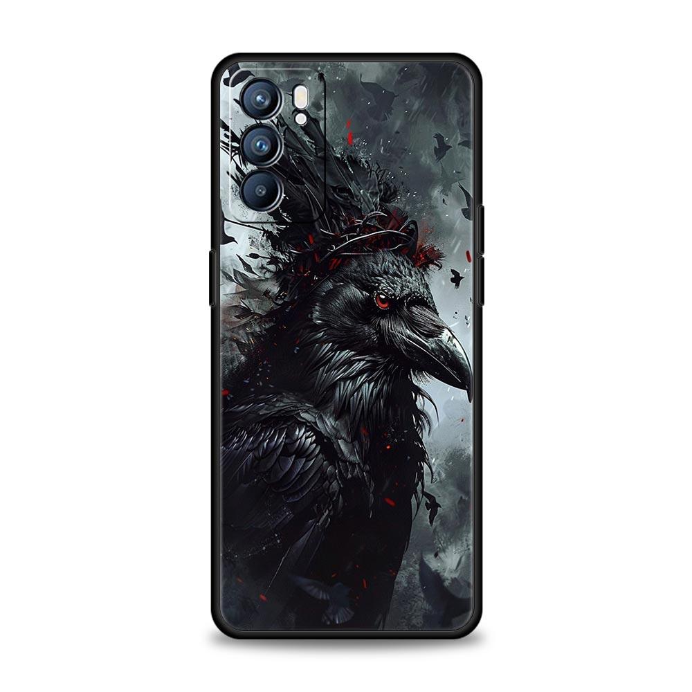 Black Raven Phone Case For Oppo A17 A31 A54 A57 A78 A79 A98 Find X5 X6 Reno 6 7 8 10 11 12 13 F Pro 5G Soft TPU Cover Fundas Bag