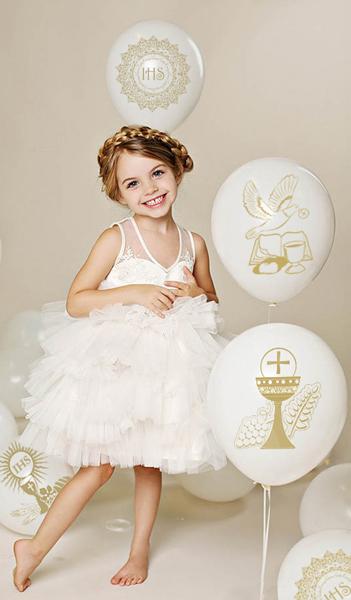 Balloons with Print "Communion White Mix" - 5 Pcs