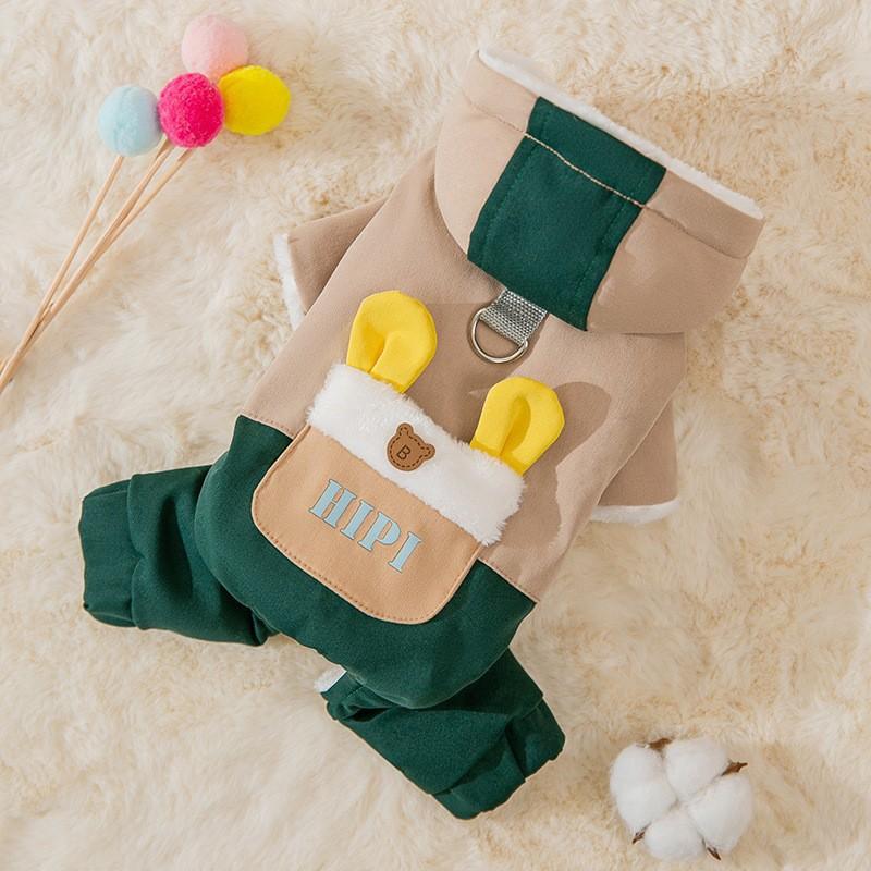 Winter puppy dog down cotton-padded coat contrasting color splicing can pull medium-sized small dog cat warm pet dog clothes